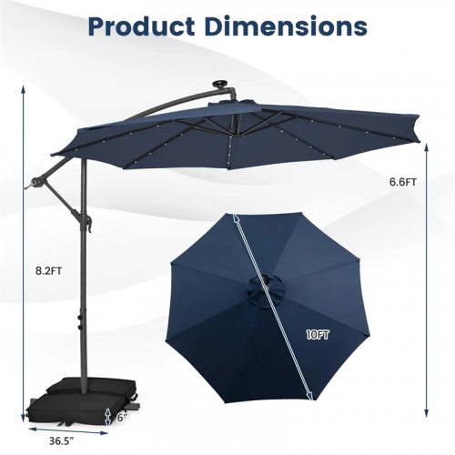 COSTWAY Hanging Offset Umbrella with 40 Solar Powered Lights - 10ft - navy blue (model:NP11657NY) image 2