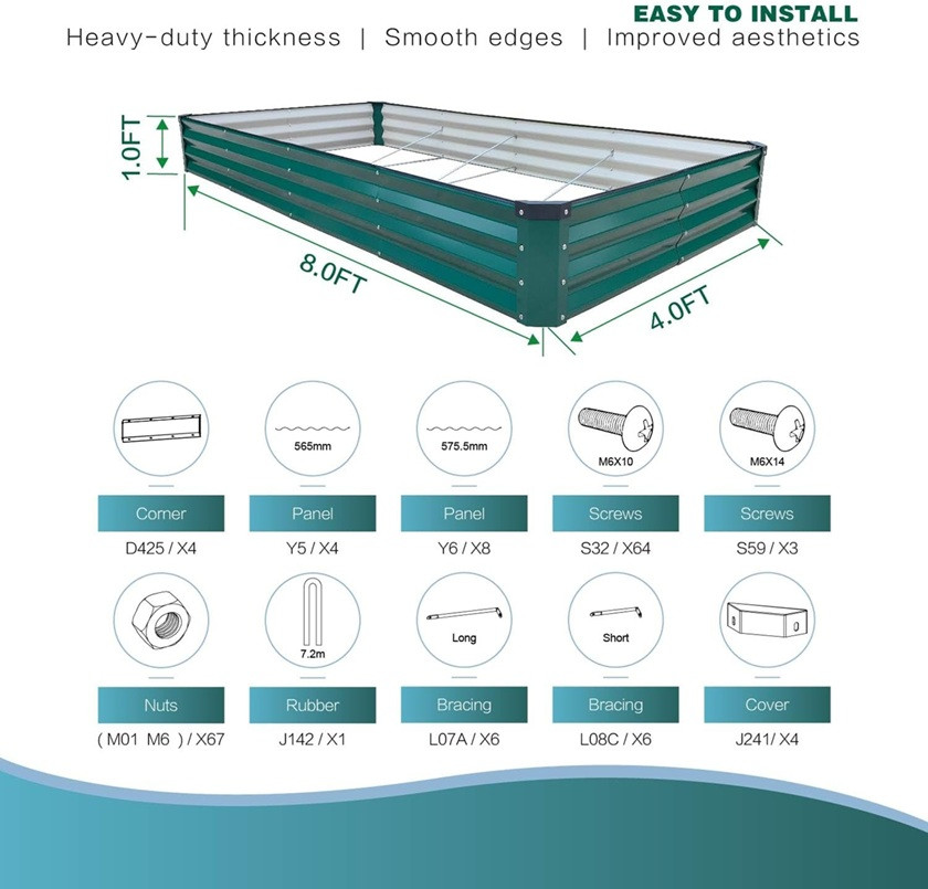 gardmax Raised Rectangular Garden Bed - 8ft x 4ft x 1ft - Silver - (Model: GM66010-12) image 2