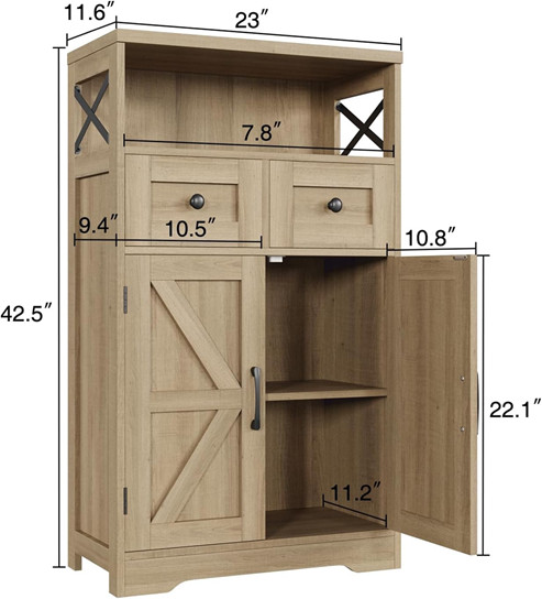 Drefure Farmhouse Storage Cabinet with Doors and Drawers - 42.5" x 11.6" x 23" - Natural wood (Model: J1S001YM0M) image 2