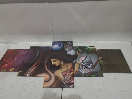 5pc Hindu canvas wall art set - 60" x 32" - Radha Krishna image 3