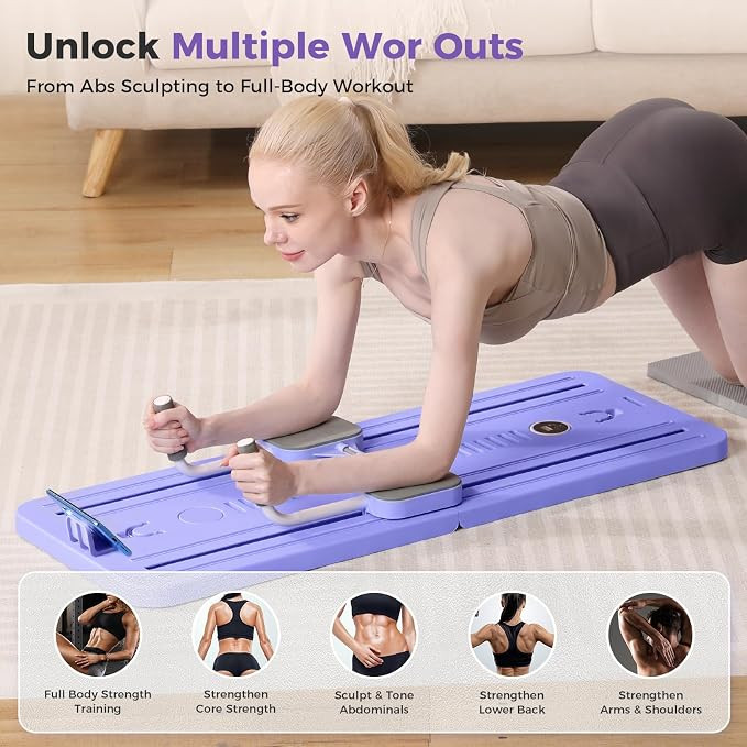 Mosdos Foldable Portable Pilates trainer set with 28 day transformation Video included - light purple image 3