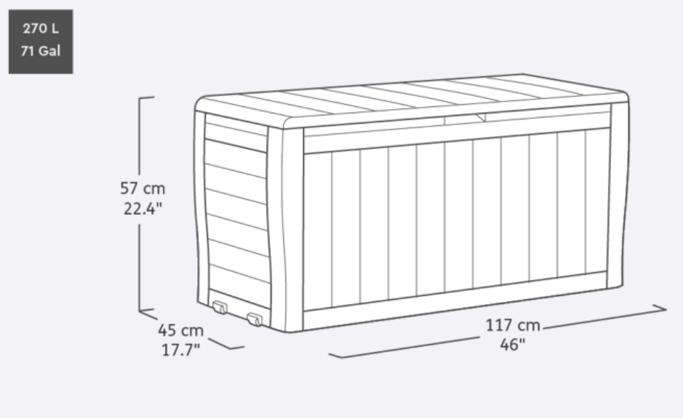 KETER MARVEL PLUS RESIN PLASTIC WOOD all WEATHER OUTDOOR STORAGE DECK BOX - 47" x 22" x 3.8" - 71 GALLON - DARK BROWN (model: 17199373) image 2