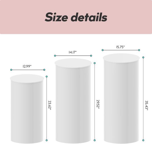 3Pc Cylinder Pedestal display stands - 24", 30", 35" - white image 2