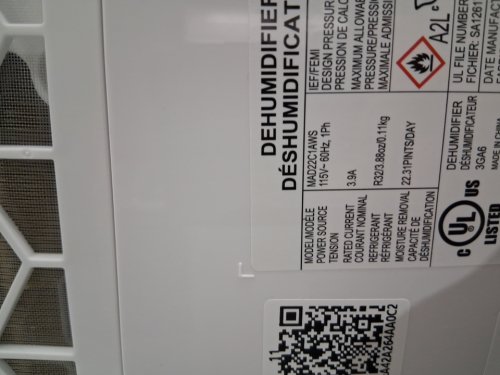 MIDEA EASYDRY DEHUMIDIFIER WITH DIGITAL DISPLAY - 1500SQ.FT. COVERAGE - WHITE (MODEL: MAD22C1AWS) image 3