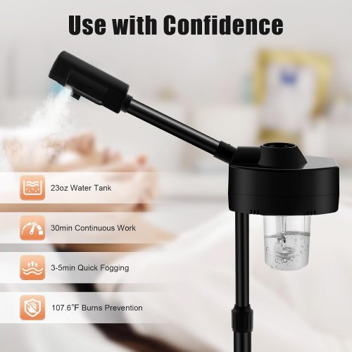 PROFESSIONAL FACIAL STEAMER WITH 360° ROTATING SPRAY HEAD & HEIGHT ADJUSTABLE ARM - 28"H - BLACK (MODEL: B0GTSDDB4J) image 2