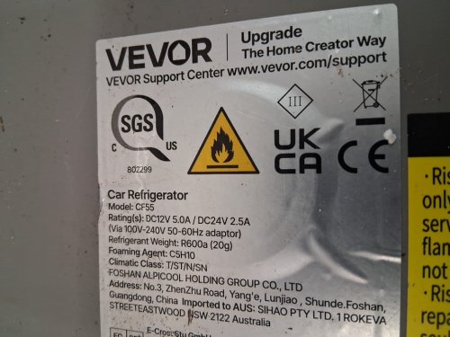 VEVOR PORTABLE REFRIGERATOR/FREEZER FOR CAR/TRUCK AND HOME - 58QT(55L) - GREY (MODEL: CF55) image 12