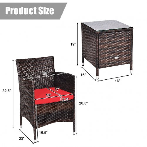 3pc patiojoy Outdoor Patio Rattan Conversation Set - red/brown (model:hw75570re) image 2