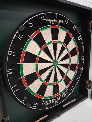 EastPoint javelin Sports Derbyshire Bristle Darts Dartboard and Cabinet Set With Accessories - 23.3" x 20.5" to 39.75" - brown wood (Model: 1-1-76056-TDS) image 6