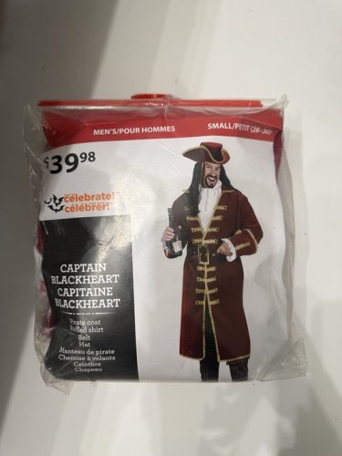 4PC MEN'S PIRATE CAPTAIN BLACKHEART COSTUME - SMALL (28-30) - RED image 2