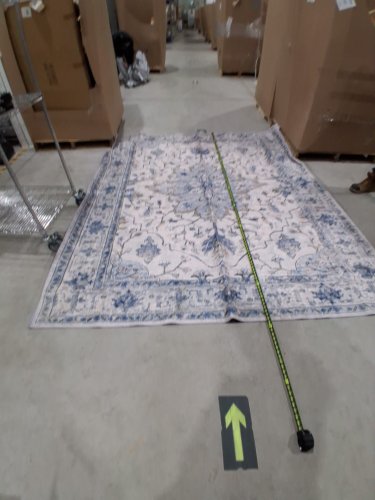 RELEANY Non-Slip, Water Repellent Vintage Floral Boho Decor Washable Area Rug - 10FT x 8FT - Blue/White/Gray image 4
