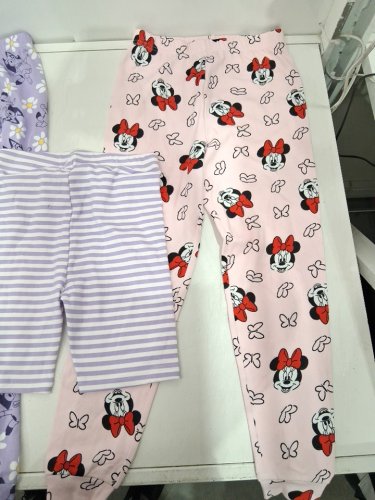 3 ASSORTED GIRL'S BOTTOMS - 2 LONG PANTS, 1 SHORTS - MEDIUM (7/8) - BLUEY PURPLE/MINNIE MOUSE PINK image 4