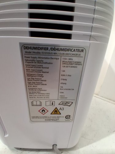 COSTWAY ADJUSTABLE PORTABLE DEHUMIDIFIER WITH DIGITAL DISPLAY & DRAINAGE HOSE - 1750SQ.FT COVERAGE - WHITE (MODEL: ES10103US-WH) image 8