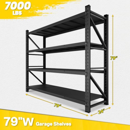 fesbos 4-tier heavy duty steel storage rack with adjustable shelves - 79" x 79" x 24", 7000lbs max - black - (model: dbushj251021s-2) image 2