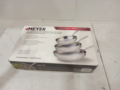 3PC MEYER ACCOLADE INDUCTION OVEN SAFE NO DRIP PROFESSIONAL COOKWARE PAN SET - 8" / 9.5" / 11" - STAINLESS STEEL (MODEL: 1801554) image 2