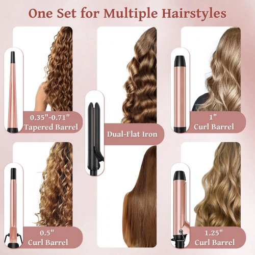 ufree 5-in-1 professional hair curler - black/pink (model: u-3166n1) image 2