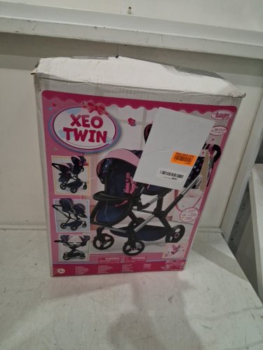 BAYER DESIGN TWIN DOLLS PRAM XEO ADJUSTABLE HANDLE BABY STROLLER FOR DOLLS WITH SIDE BAG - TEAL/ GREEN /WHITE (MODEL: 26758AA)) image 2