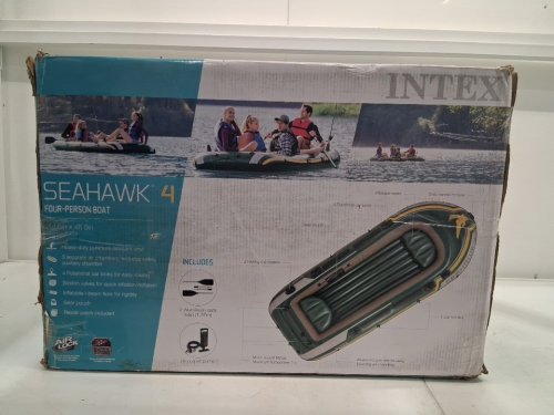 Intex Seahawk 4-Person Inflatable Fishing & Recreational Boat Set with Aluminum Oars & Air Pump - Green (Model 68351EP) image 7