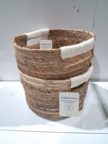 2pk Brightroom Woven Banana Bark Floor Basket - 11" - Brown / White image 2