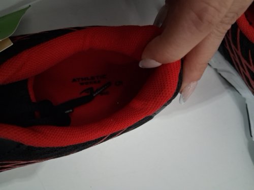 BOY'S ATHLETIC WORKS SNEAKERS - SIZE 5 - BLACK/RED image 4
