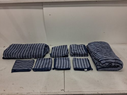 8PC Bar Striped Bath Towels - 2 Bath Towels/2 Hand Towels/4 Washcloths - Navy Blue/Bicolor image 2