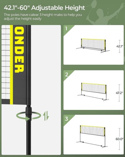 PEAKVONDER LED LIGHT UP Badminton Net with 2 Badminton Birdies - 10FT - BLACK/YELLOW/RGB (MODEL: TBN032Y) image 2