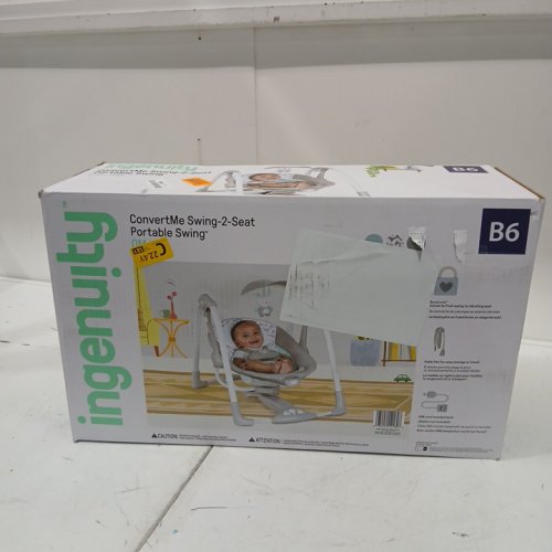 Ingenuity 2-in-1 convertme compact portable baby swing & seat with vibrations & nature sounds - battery powered - 20lbs max - raylan theme/grey (model: ‎12189) image 2