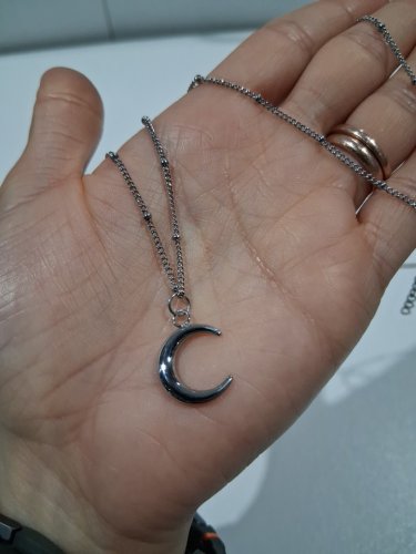 Plain half-moon pendant beaded chain necklace - 20" - 22"/15mm pendant - silver image 4