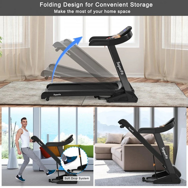 costway Electric Folding Treadmill with Auto Incline 12 Program APP Control - 3.75HP - BLACK (model:SP37466) image 4