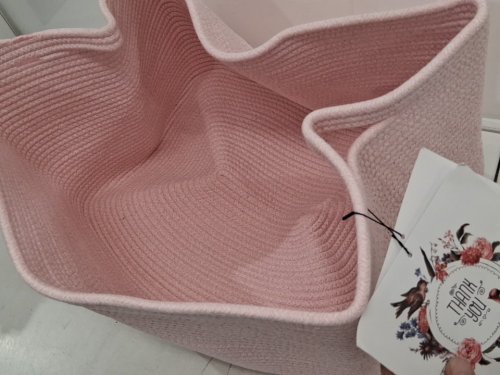 XUANGUO Extra Large Cotton Rope Basket - 22" x 17" x 12", round Basket for Storage, Laundry - pink image 4