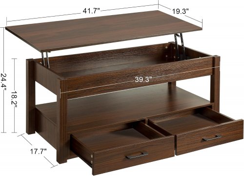 FABATO Lift Top Coffee Table with 2 Storage Drawers - 41.7'' - Brown image 2