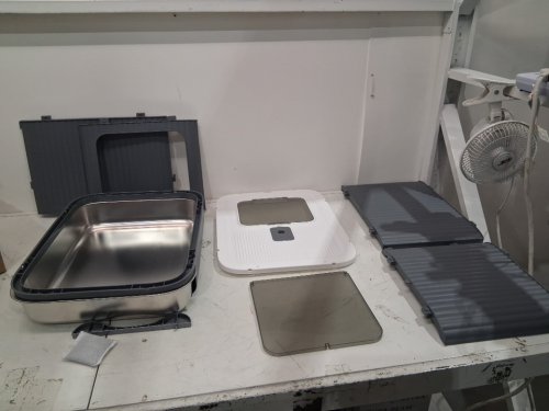Enclosed Litter Box with Lid with Drawer and scoop 14.3" x 17.3" x 13.5" - grey/white/stainless steel image 3