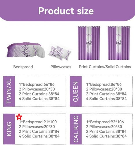 9pc REYLOX VINTAGE bedspread, pillowcase and curtain bedroom set - KING - FLORAL PURPLE image 3