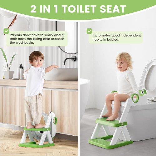 2-in-1 TODDLER COOSEYA NON-SLIP POTTY TRAINING SEAT - 110LB CAPACITY - 1-3 YEARS - GREEN FROG (MODEL: XTL-882) image 2