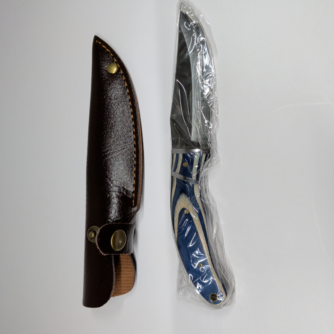 Stainless Steel Hunting knife with wood handle - 3.5" Blade, Blue image 2