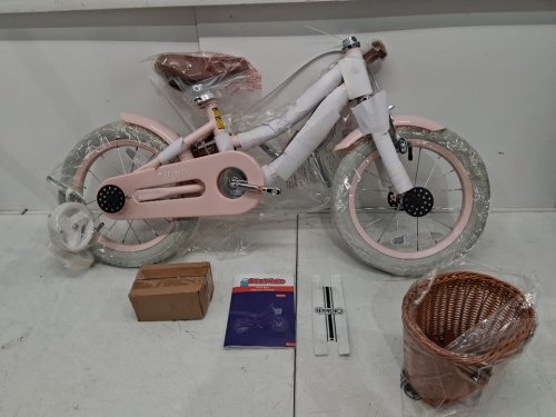 OLAKIDS Kids Bike with Removable Training Wheels Rattan Basket Safety Bell Adjustable Seat and Handlebar Dual Brakes for Girls and Boys Ages (3–8) - 14" - Pink / White (Model:TS10134PI-14) image 3
