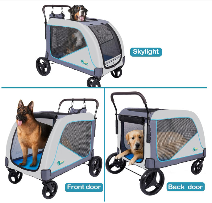 OWNPETS pet stroller with wheels & stroller bag - XL (130lbs cap) - gray/blue - (model: ‎PET0306-CA) image 3