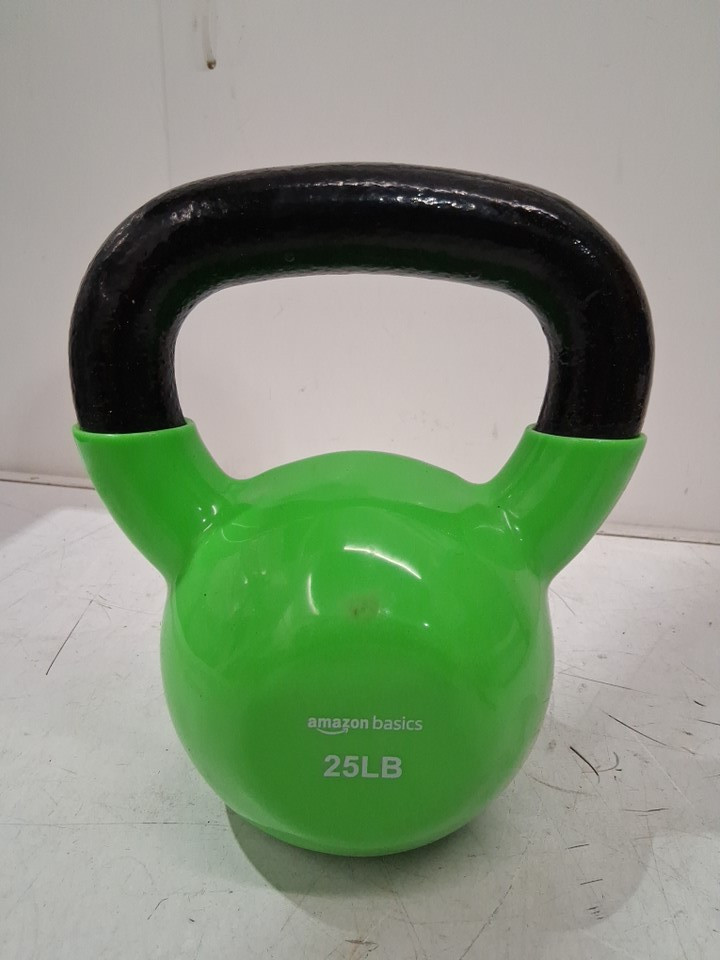 Amazon Basics Vinyl Coated Cast Iron Kettlebell Weight - 25lbs - GREEN image 3