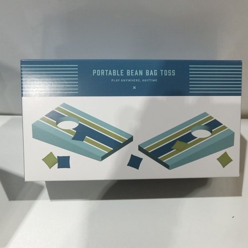 SPRITZ Mini Cornhole Set Portable Bean Bag Toss - blue green stripe image 2