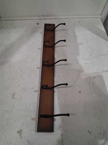 AMAZONBASICS WALL-MOUNTED 5-HOOK FARMHOUSE COAT RACK, 22.5'' X 4.6'' X 2.8'' - LIGHT WALNUT/BLACK image 3