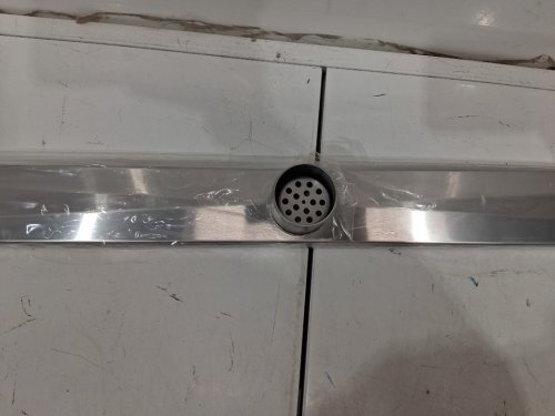 sanitemodar linear shower floor drain with hair strainer - 48" - silver image 4