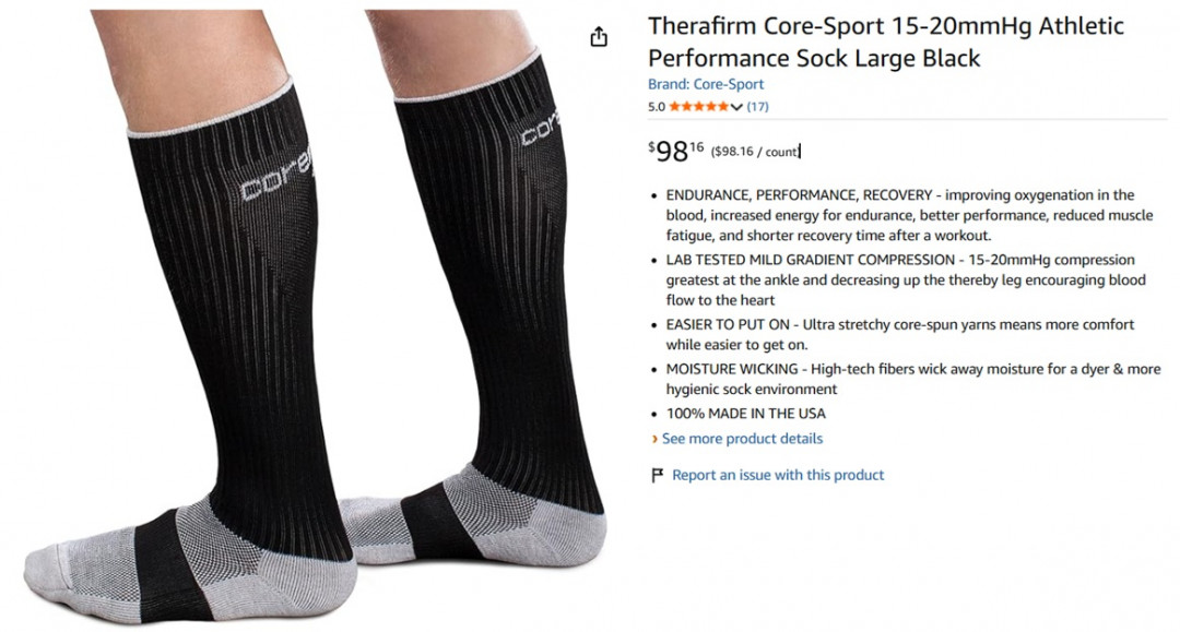 Unisex core sport by therafirm athletic compression socks - 20-30mmhg - medium (8"-10" ankle/12"-17.5" calf) - grey/black - (style: 87722) image 2