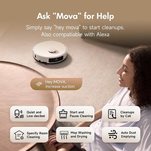 MOVA P10 PRO ULTRA ROBOT VACUUM WITH HOT WATER AUTO MOP WASHING & DRYING AND APP CONTROL - 10.5MM LIFTING FOR CARPET, 13000PA SUCTION, 360º OBSTACLE AVOIDANCE - WHITE (MODEL: RLM83HE) image 2