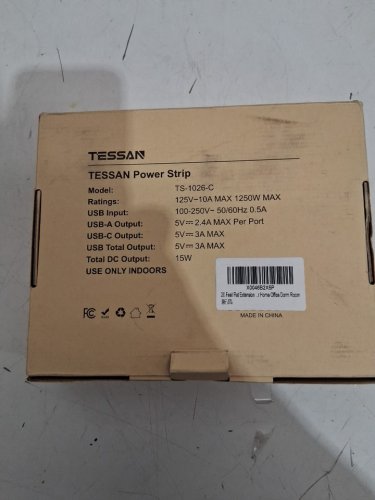 TESSAN Flat Plug Power Bar  Surge Protector Power Strip Ring Pull with 3 USB (1 USB C) 4 Outlets, - 5ft - white - (Model: TS-1026-C) image 3