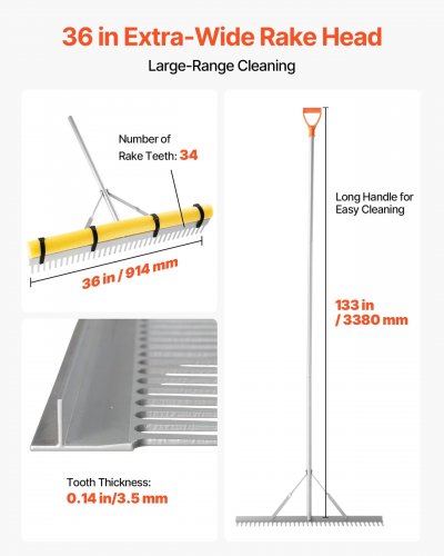 VEVOR Aluminum Landscape Rake - 36" - (model: lvpa36-133) image 3