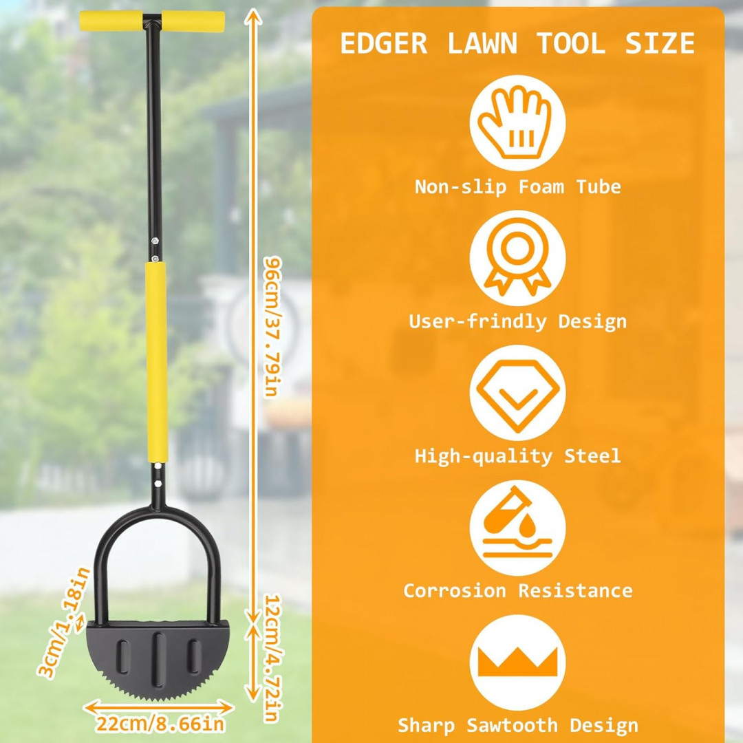 wide pedal saw-tooth blade garden and lawn edger - 8.7" x 38" - black / yellow image 2