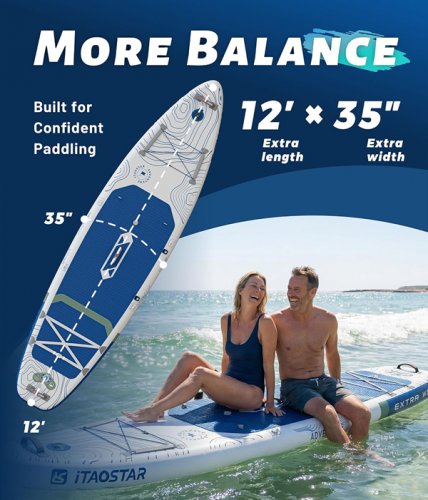 ITAOSTAR ADVENTURE EXTRA WIDE PADDLE BOARD WITH SEAT FOR YOUTH/ADULTS - 12FT X 35" - 450 LBS CAP - BLACK/GOLD (MODEL: A02A) image 3