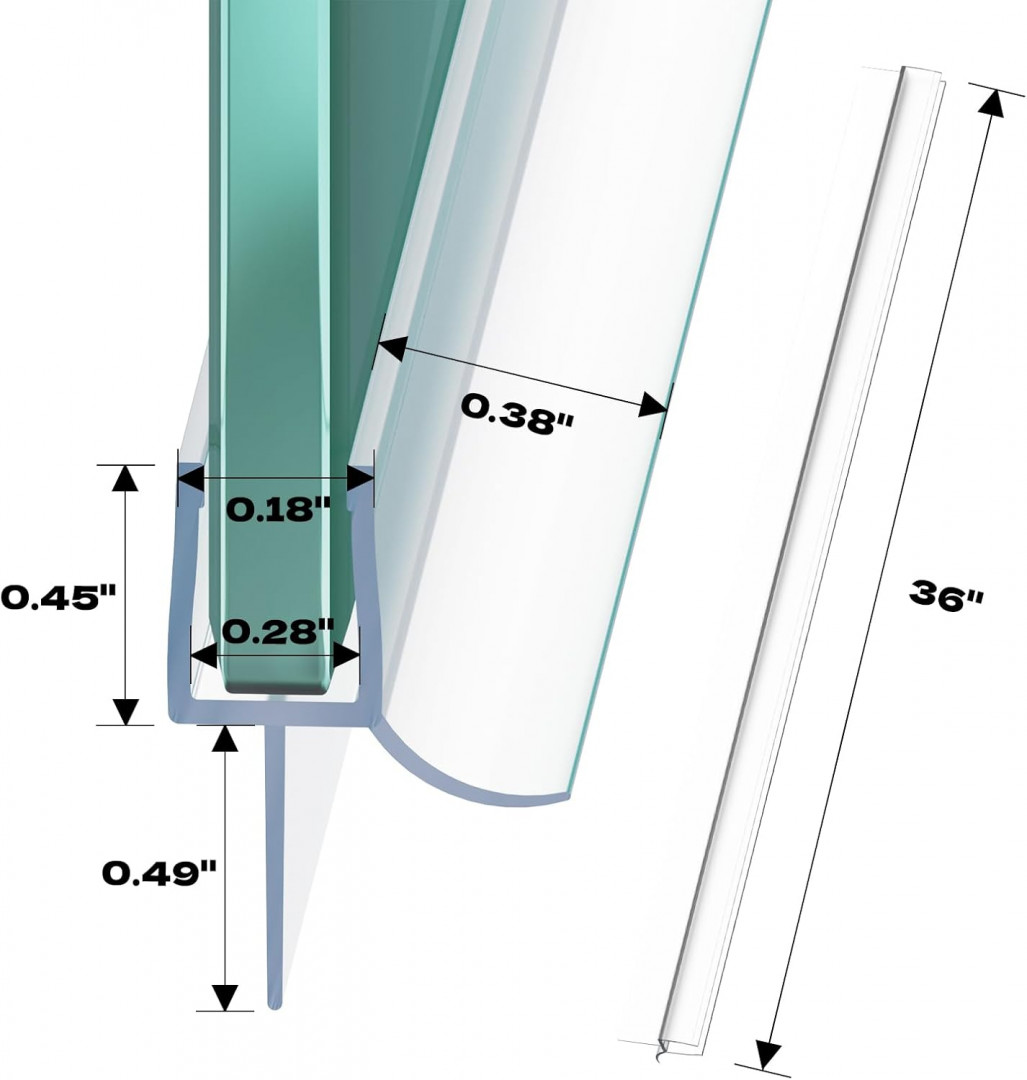 2PK waterproof & durable Bathroom Shower Door Seal Strip - for 1/4" glass - 36" / each - Clear (Model: GD1C-CA) image 2