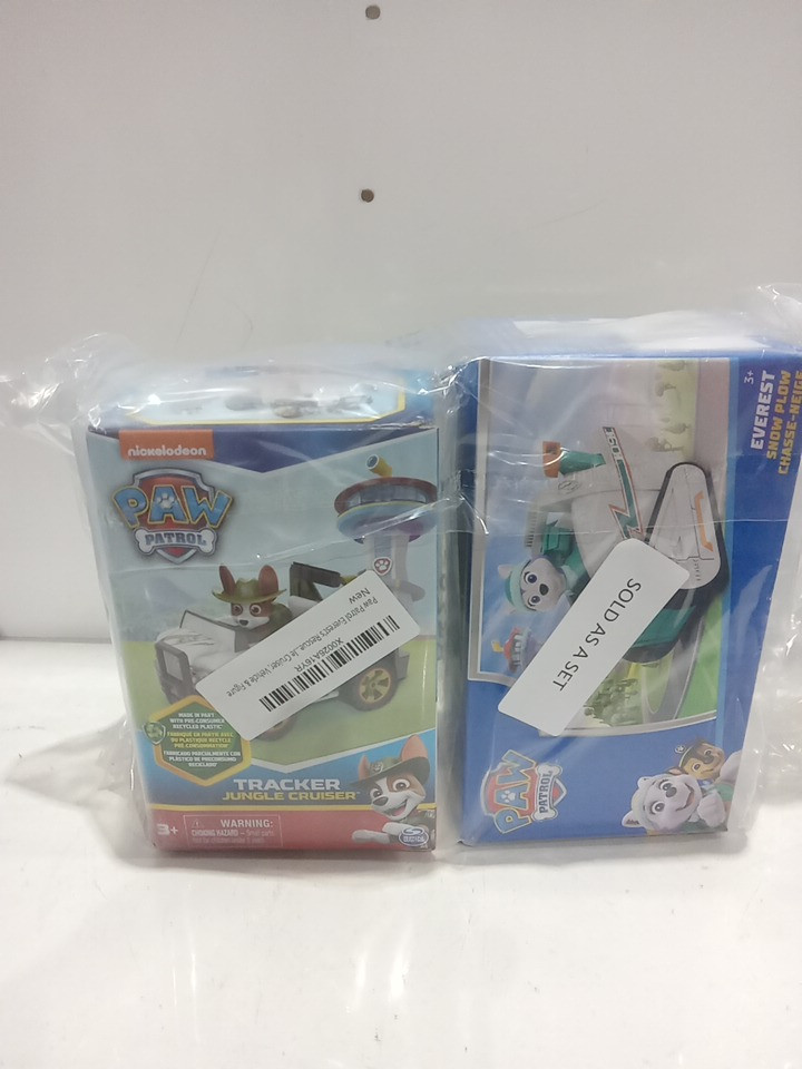 4PC Kid's Paw Patrol collectible figurine and rescue car - Tracker Jungle cruiser & Everest Snow plow image 2