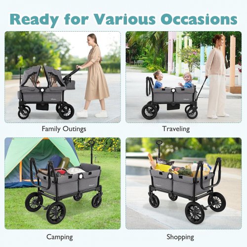 COSTWAY BABYJOY 4-IN-1 FOLDABLE 4 SEATER PUSH-PULL TODDLER WAGON STROLLER WITH REMOVABLE CANOPY - 18" x 41" x 42" - GREY (MODEL:BC10311GR) image 3