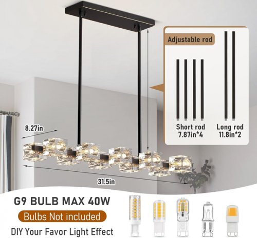 10 light Modern Crystal sputnik Chandelier light fixture - 31.5" - 60w - black/clear glass (model: 0092-10) image 2